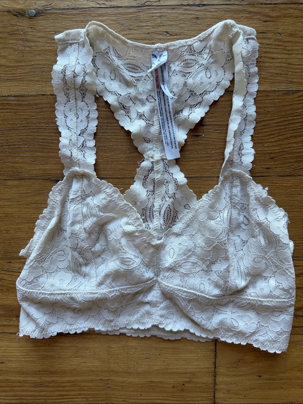 Free People Intimately Lace Racerback Bralette in Ivory White XS